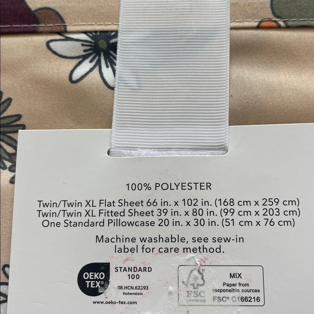 Boho Peace Daisy Floral Twin/Twin‎ XL Sheet Set NWT